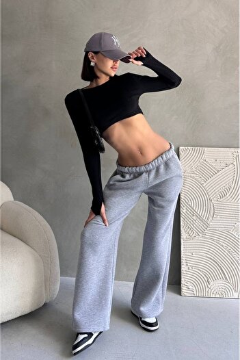 aziso Women's 3 Thread Ribbed Loose Fit Sweatpants