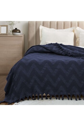 Viaden Recycled cotton tassel throw 200x230cm, Naomi Blue