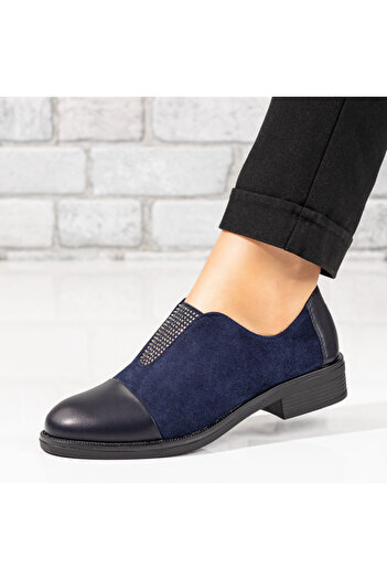 BMoD Pantofi sport de damă din piele întoarsă albastră cu strasuri aplicate MOD033829
