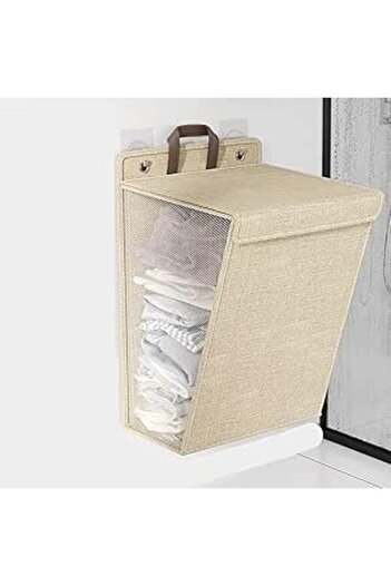 Generic ULINEN Wall-Mounted Collapsible Laundry Basket, Foldable Dirty Clothes Basket with Lid and Handle, S