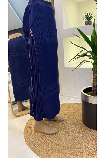 MissWhence Zippered Pleated Skirt Dark Blue 37921