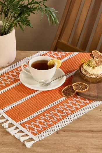 Lora Bianca Rustic Orange Cotton Tablecloth Runner 35X145 cm