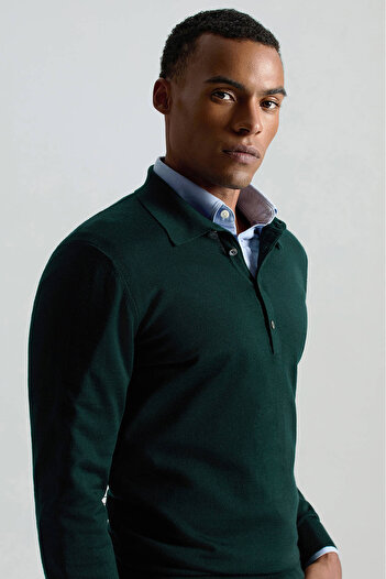 Hemington Extrafine Merino Polo Yaka Zümrüt Yeşili Triko
