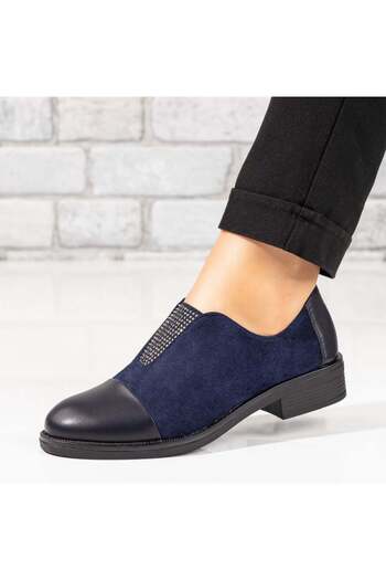 BMoD Pantofi sport de damă din piele întoarsă albastră cu strasuri aplicate MOD033829