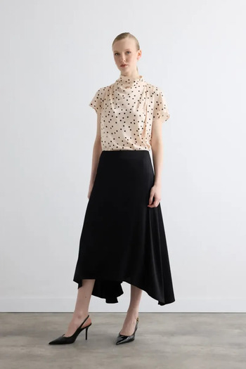 Gusto Asymmetrical Cut Satin Skirt - Black