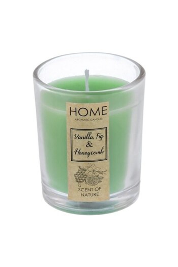 SHOPIENS Scented Candle with Vanilla, Fig and Honeycomb Aroma Ø5x6.5cm in Glass Jar, Green, Burning Time 6-8