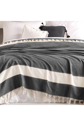Viaden Cotton Tassel Throw 200x230cm, Seritli Black/Cream