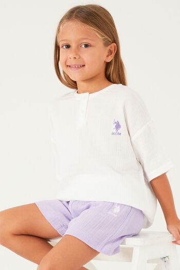 U.S. Polo Assn. U.S. Polo Assn Tiny Line Detail White Girls' Shorts Set