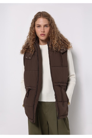 Colin's Regular Fit Hooded Zippered Lined Water Resistant Women's Brown Vest
