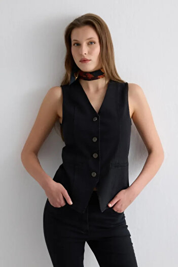 Gusto Denim Black Vest - Black