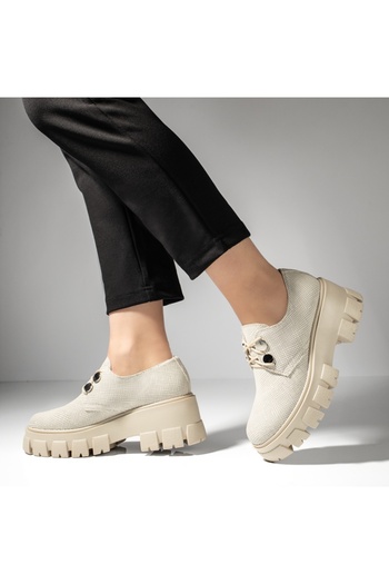 BMoD Beige women's casual shoes with a thick sole, made of genuine leather MOD09918