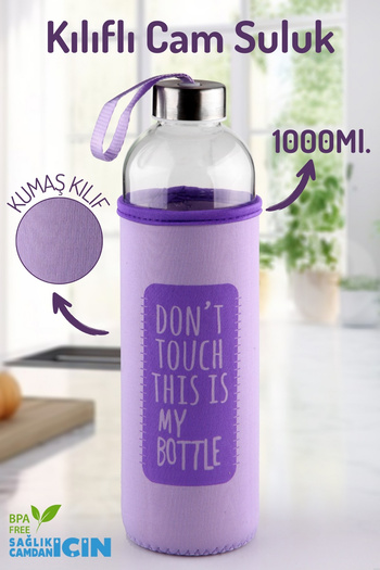 Nandy Home 1 Liter Glass Water Bottle – with Sleeve, Healthy and Durable Water Container – Don'T Touch This Is My Bottle
