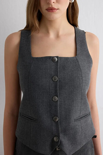 Gusto Herringbone Vest - Gray