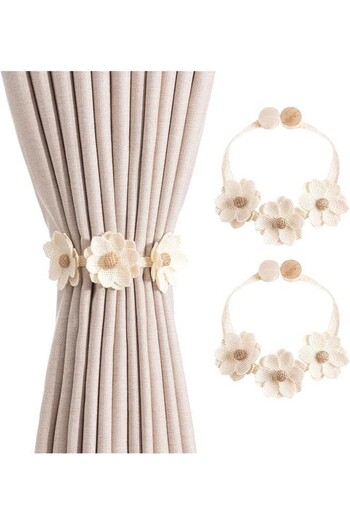 KASESSS Set of 2 floral magnetic curtain holders, beige,