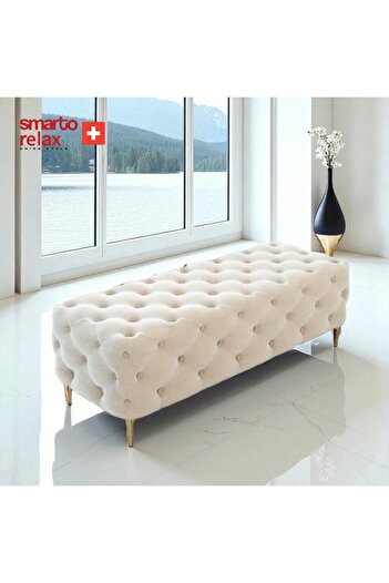 Smarto relax Puf Ascona Ayaklı Kapitoneli Dekoratif Düz 100x100x45 cm(Ekru)