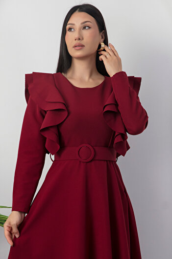 PULLIMM Rochie din crep cu mâneci volante și curea 2025-4309