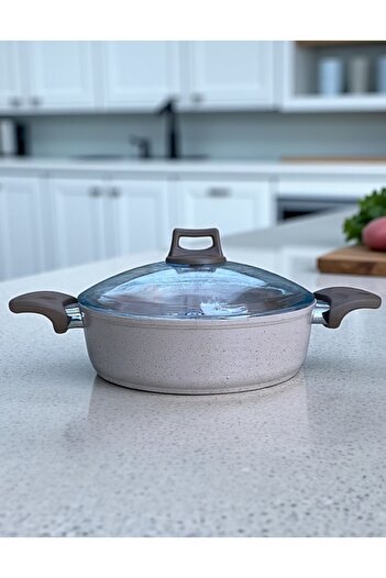 GÜLSANÇELİK Granite Flat-Bottomed Rice Cooker with Glass Lid, Suitable for Induction Cookers, 24 Cm.