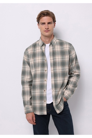 Colin's Regular Fit Shirt Neck Plaid Men's Beige Long Sleeve Shirt