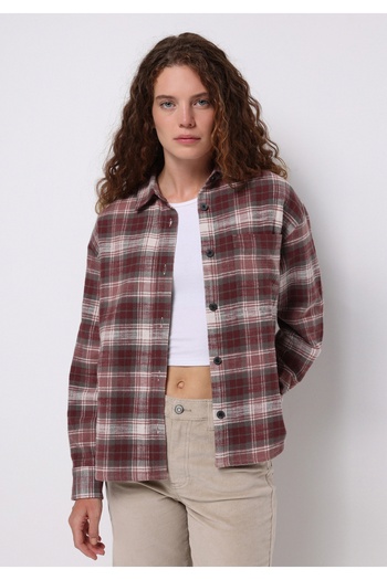 Colin's Regular Fit Shirt Neck Plaid Women's Pink Long Sleeve Shirt