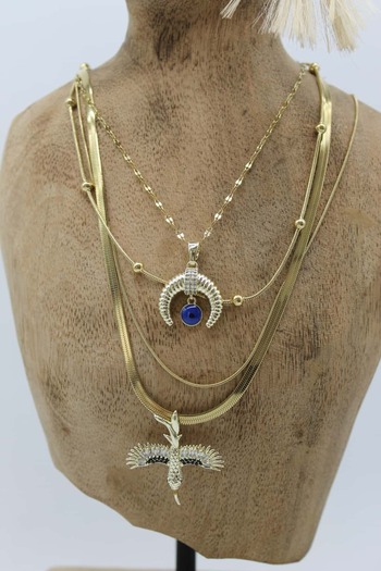 Nenya Vip Steel Italian Crushed Zircon Stone Phoenix and Crescent Evil Eye Model 4-Piece Combination Necklace