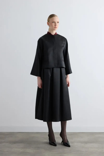 Gusto Taffeta Midi Skirt - Black