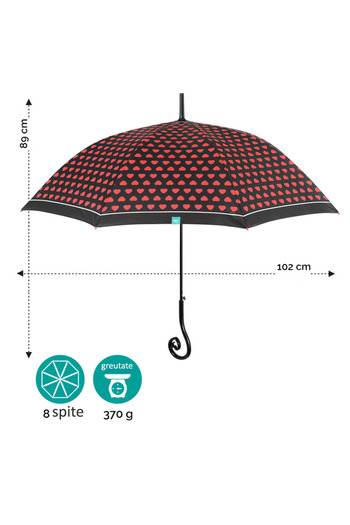 Perletti Automatic rain umbrella with red heart pattern