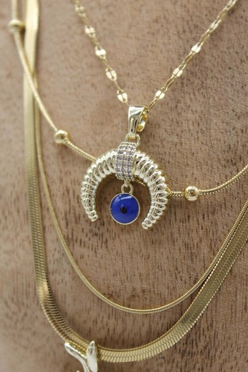 Nenya Vip Steel Italian Crushed Zircon Stone Phoenix and Crescent Evil Eye Model 4-Piece Combination Necklace