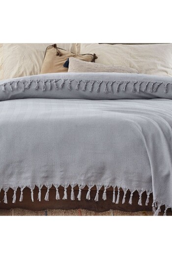 Viaden Recycled cotton tassel throw 200x220cm, Sidney Grey
