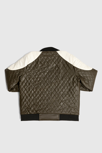 Go Veform Faux Leather Jacket with Diamond Pattern and Fur Lining Inside