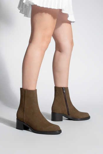 Marjin Women's Zippered Thick Heel Daily Boots Zuvita Brown Suede