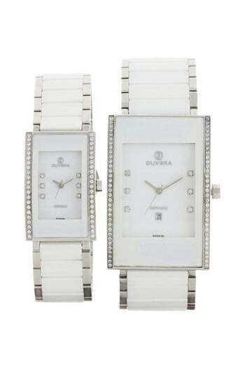 Olivera Unisex Set Of 2 Stainless Steel Analog Couple Watch OG1318