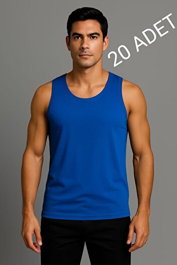 enmodaiçgiyim Blue 20-Pack 100% Cotton Combed Classic Tank Top for Men – Breathable, Comfortable Fit, Casual