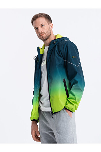 OMBRE Pánská sportovní bunda s reflexními prvky - tyrkysová a limetkově zelená V1 OM-JANP-0105