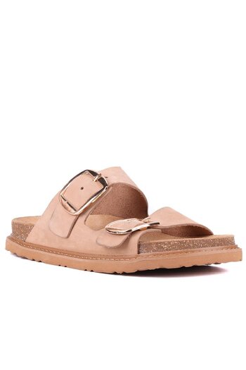 SailLakers - Sand Color Genuine Nubuck Leather Women's Slippers