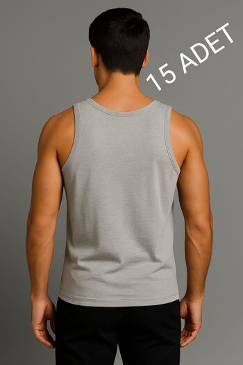 enmodaiçgiyim Gray 15-Pack Cotton Combed Classic Men's Tank Tops – Breathable, Comfortable Fit, Everyday Wear