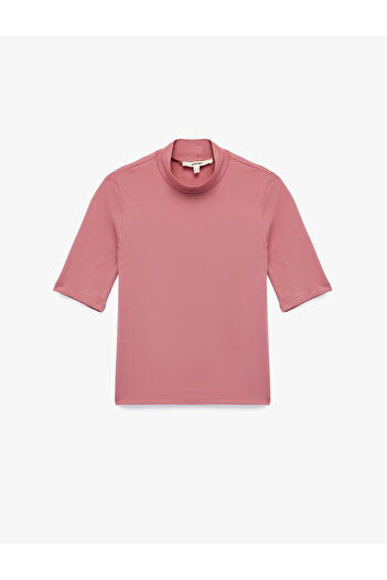 Koton Slim Fit Cotton 3/4 Sleeve Stand Collar T-Shirt