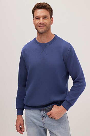 Tudors Unisex Relax Fit Comfortable Cut 100% Cotton Basic Indigo Crew Neck Sweatshirt