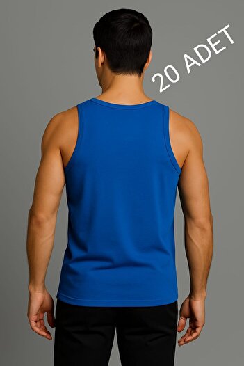 enmodaiçgiyim Blue 20-Pack 100% Cotton Combed Classic Tank Top for Men – Breathable, Comfortable Fit, Casual