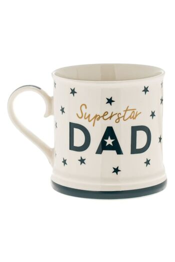 SHOPIENS White ceramic mug Shopiens® with green stars and message 'Superstar Dad', 620 ml