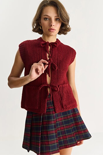 Bianco Lucci Women's Front Tie Pocket Detailed Knit Vest 9042 60283575