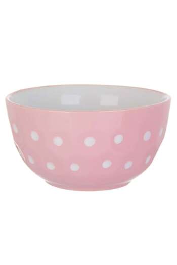 SHOPIENS ®, Round Ceramic Serving Bowl, Pink with White Polka Dots, 680 ml