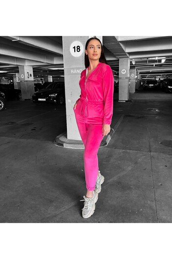 BiaBella Fuchsia pink velvet jumpsuit