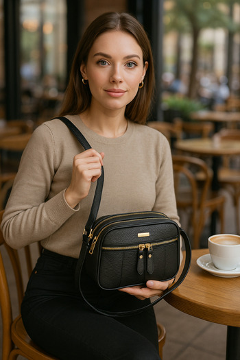 ESTUTE Luxury Leather Shoulder and Crossbody Bag – Multi-Compartment Zipper Closure
