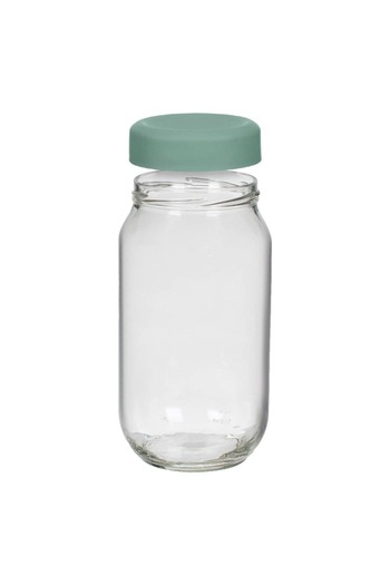 SHOPIENS Glass Storage Jar with Green Plastic Lid Shopiens®, Round, 1 L