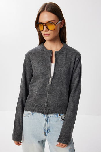Lovelyİstanbul Zippered Knitwear Cardigan Lbp0029 Anthracite