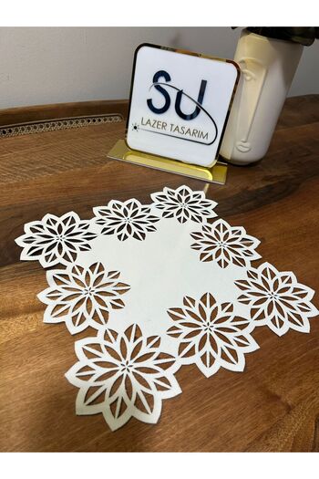 EHA LAZER White Color Napkins with Flowers, 6 Pieces
