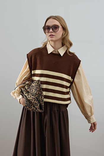 Ceylan Otantik Bitter Brown Stripe Detailed Sweater
