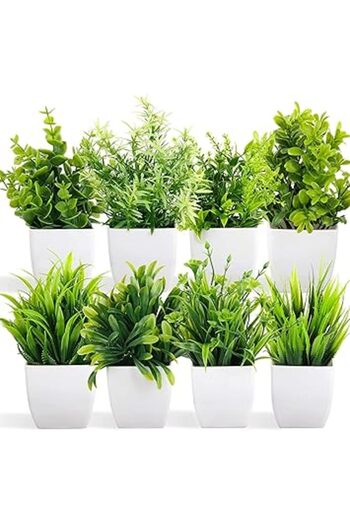 Generic Dekorly Artificial Potted Plants, 8 Pack Artificial Plastic Eucalyptus Plants Small Indoor Potted Ho