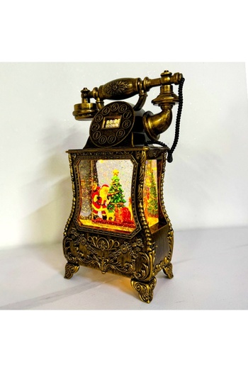 velve Premium decoration Nostalgic Phone, musical functions, LED, moving snow, Bronze brown
