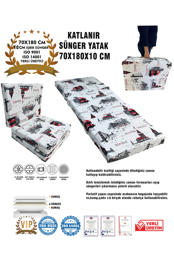 Vip Home Concept Market Ürünleri Katlanır Yer Yatağı Ve Tek Kişilik Sünger Katlanır Minder Yatak 70x180x10 cm-İSTANBUL